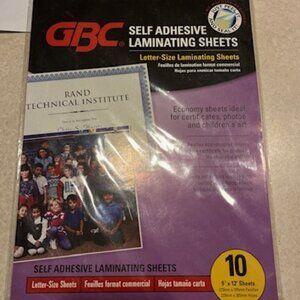 GBC Self Adhesive Laminating 10 Sheets 9"x12" Letter Size Clear New Unopened